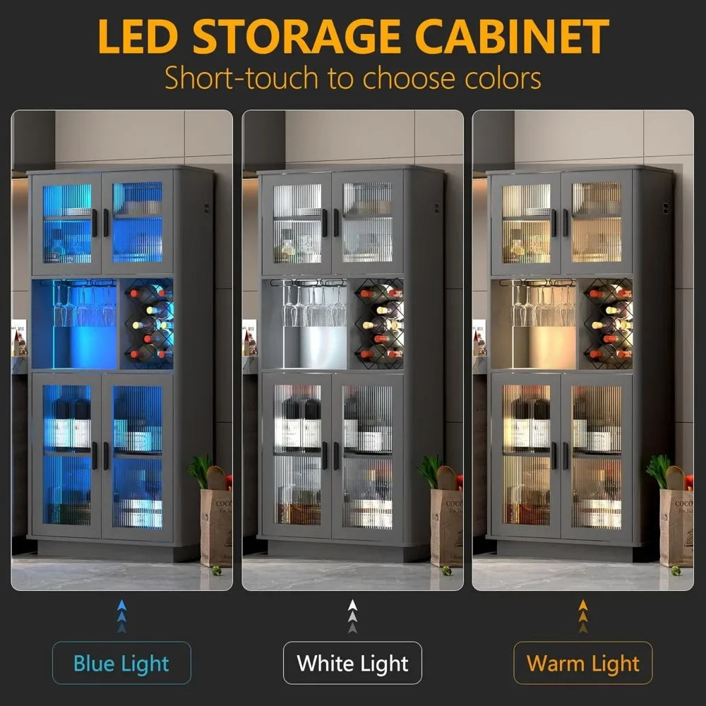 LED Wine Bar Cabinets with Removable Wine Rack, Bar Cabinets for Liquor with Light Motion Sensor, Kitchen Cabinet Storage