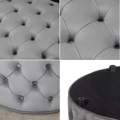 28 Inch Round Velvet Storage Ottoman Foot Stool Tufted Footrest Stool Coffee Table for Living Room (Grey) Freight Free