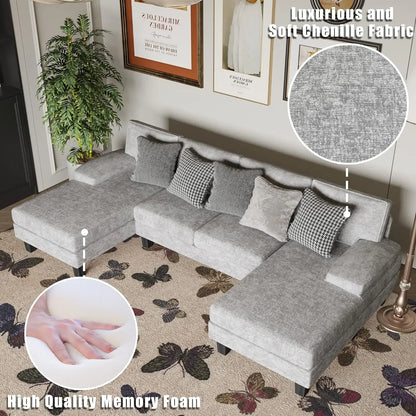 YESHOMY Convertible Sectional Sofa U-Shaped Couch with Soft Modern Cotton Chenille Fabric for Living Room, Oversized Seats with