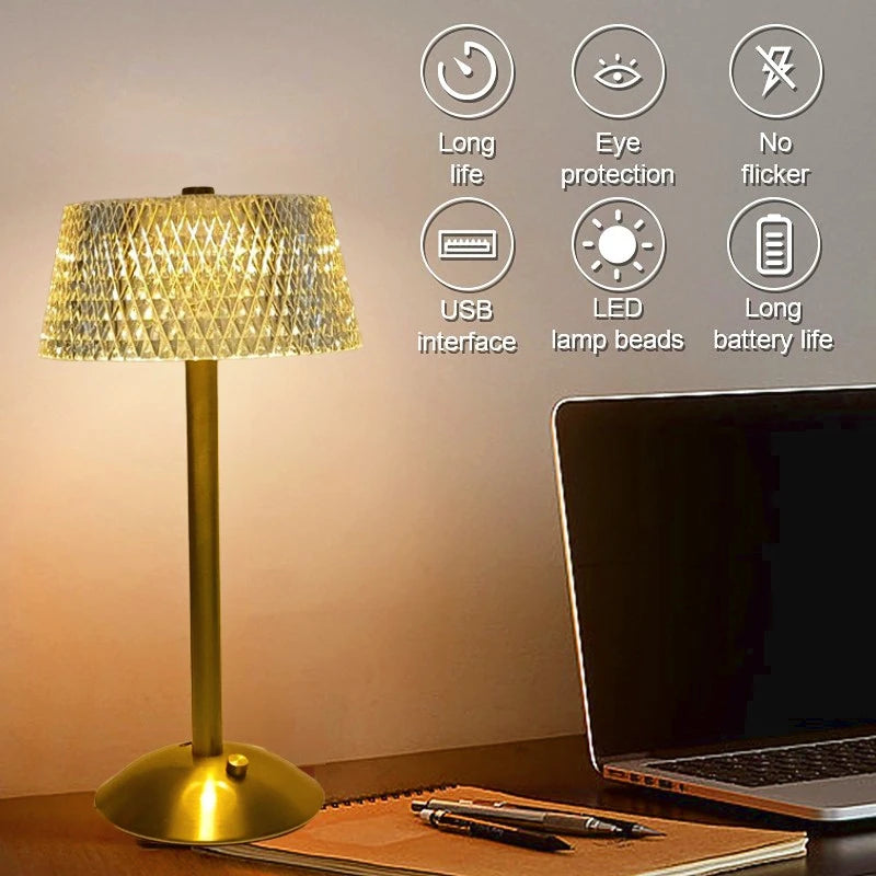 Crystal Diamond LED Table Lamp USB Rechargeable