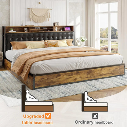 King Size Bed Frame with 4 Storage Drawers King Bed Frame and Headboard UpholsteredKing Size Bed Frame with Storage