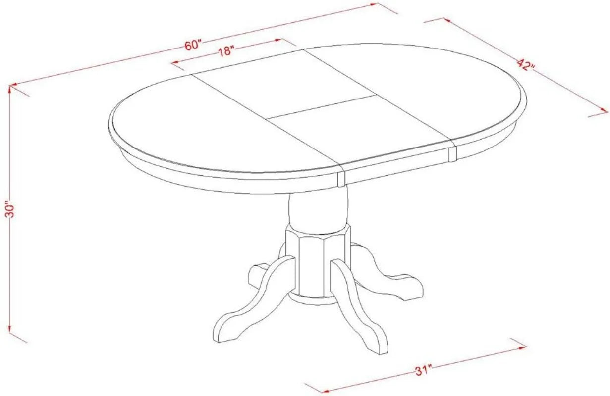 7 Piece Set Consist of an Oval Wooden Table with Butterfly Leaf and 6 Dining Room Chairs 42x60 Inch