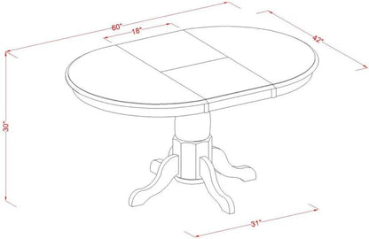 7 Piece Set Consist of an Oval Wooden Table with Butterfly Leaf and 6 Dining Room Chairs 42x60 Inch