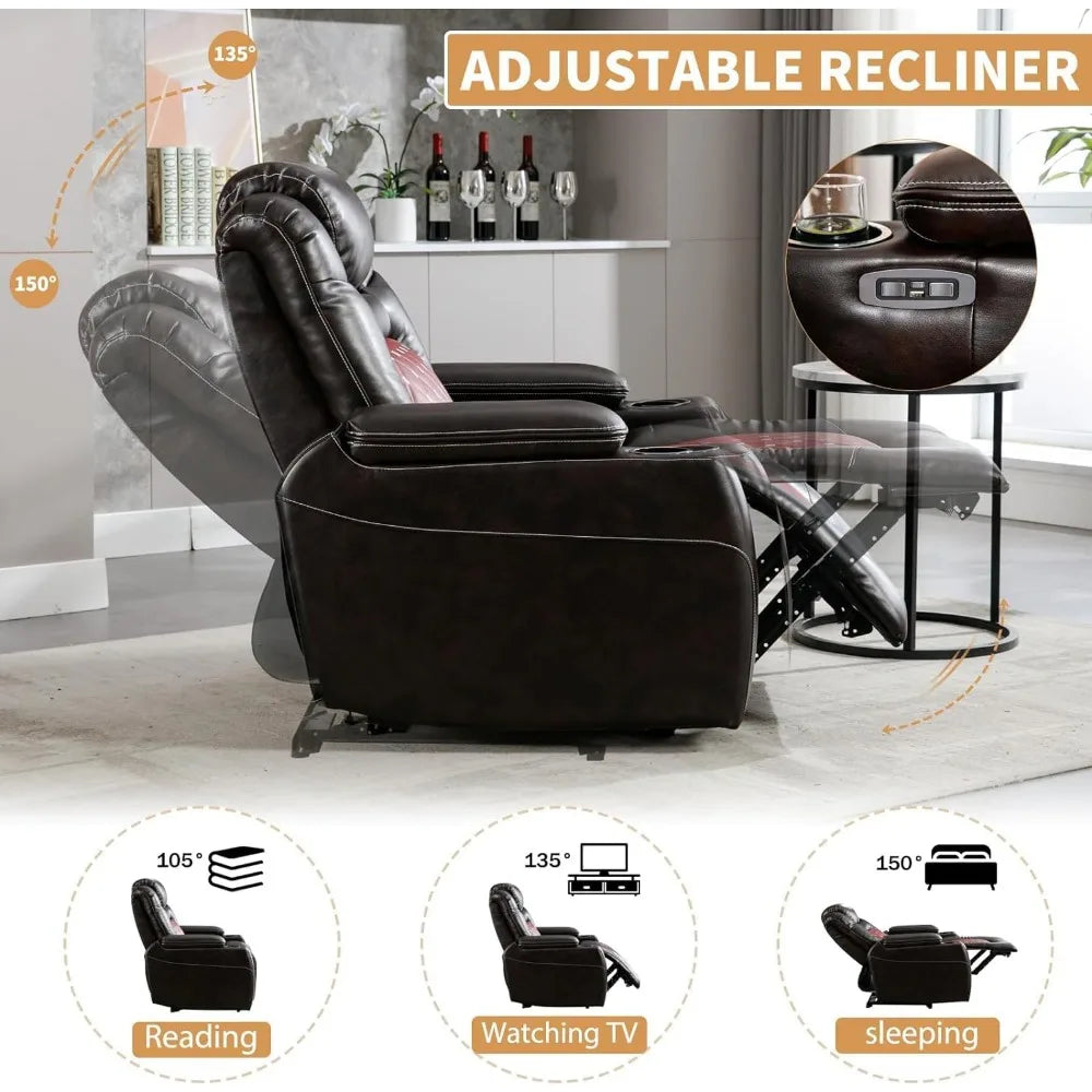 Power Recliner Chair With Adjustable Powered Headrest Set Of 3,Electric Faux Leather Home Theater Seating Overstuffed Reclin