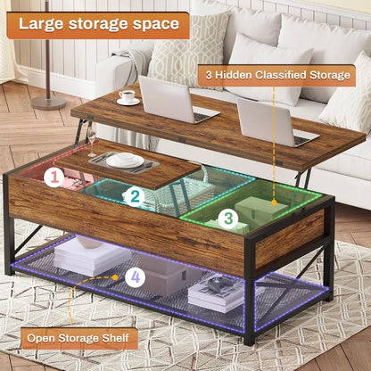 43" Lift Top Coffee Table, 3 in 1 Multi-Function Coffee Table with Storage for Living Room, Small Coffee Table for Dining