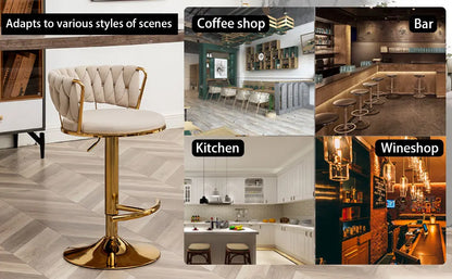 Gold Velvet Bar Stools Set of 4, Counter Height Bar Stools with Low Back, Swivel  Stool for Kitchen Island, Bar Pub (Beige)