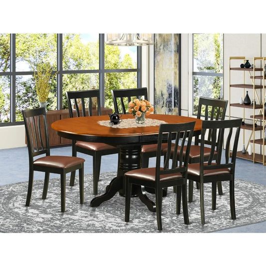 7 Piece Dining Room Table Set Consist of an Oval Kitchen Table with Butterfly Leaf and 6 Faux Leather Upholstered Dining Chairs