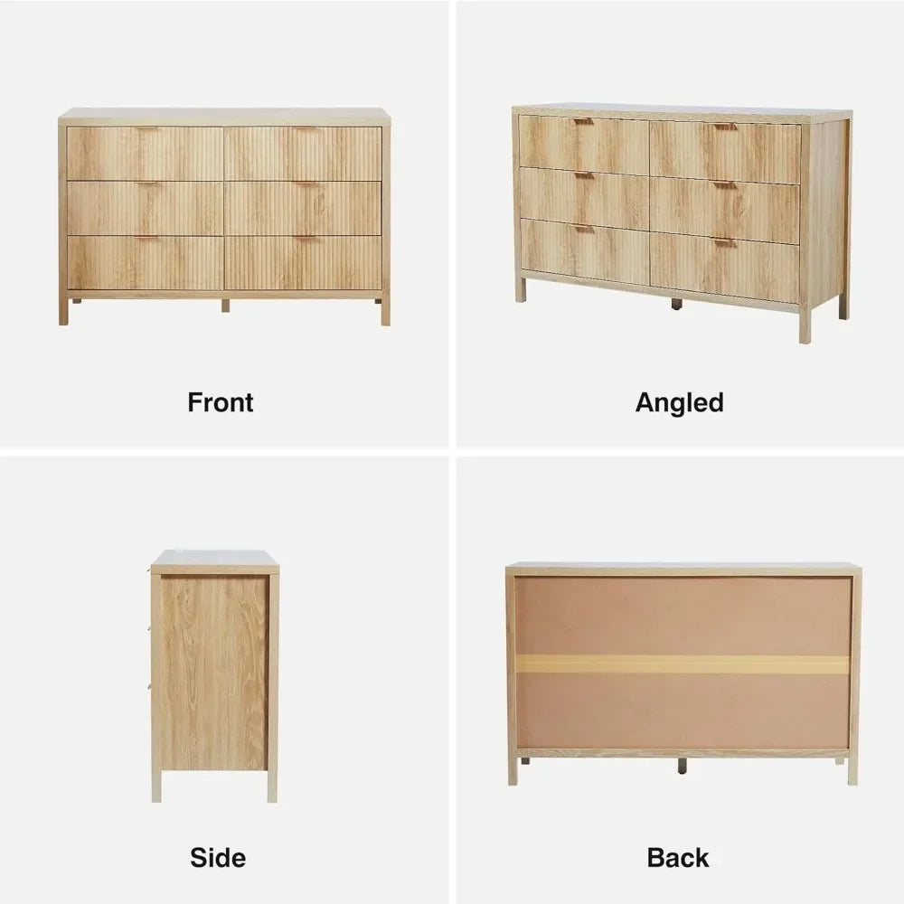 Drawer Double Dresser for Bedroom, Modern Closet Dressers Chest of Drawers with Fluted Panel,Wide Wood Storage Dresser