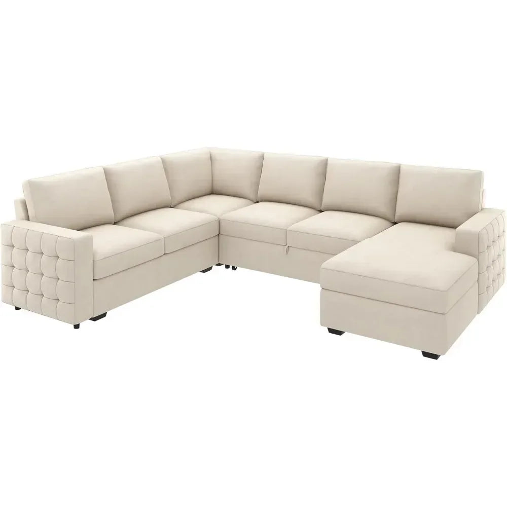 Sectional Sofa with Storage Chaise U Shaped Sectional Couch for Living Room,Velvet Sleeper Sectional Couch with Pullout Bed