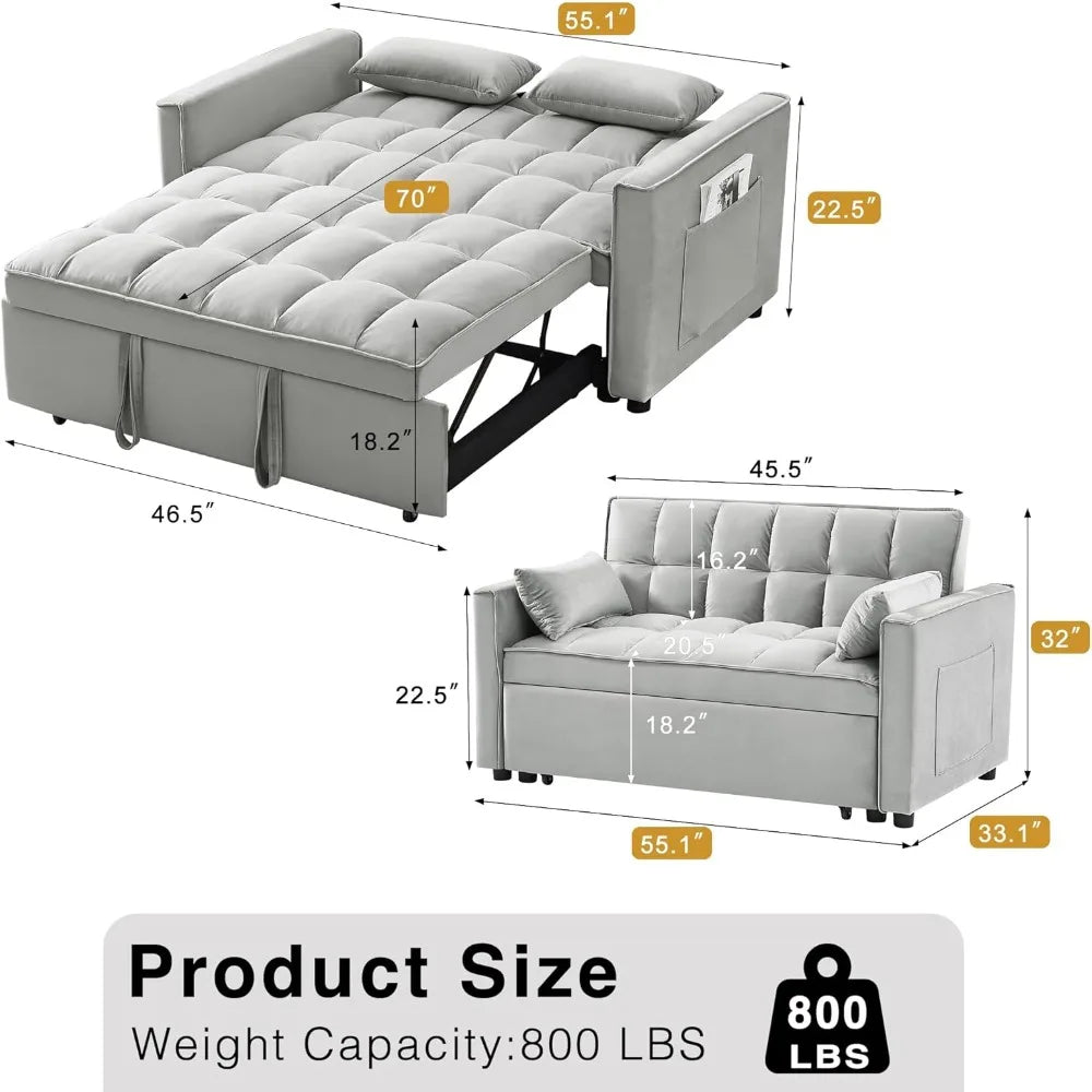 3-in-1 Convertible Sleeper Sofa Bed, Modern Pullout Couch Bed with Pull Out Bed, Adjustable Backrest, Loveseat Futon Sofa