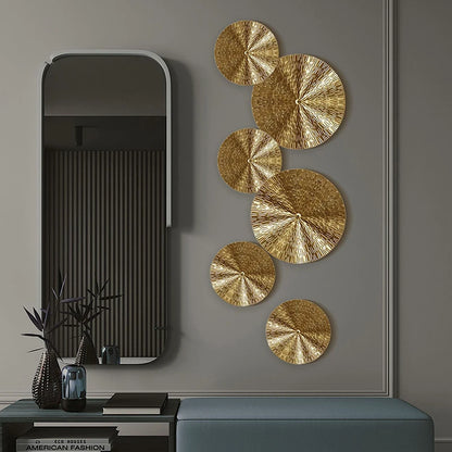 Round Golden Metal Wall Pendant – Irregular Iron Decor for Living Room & Office