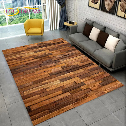 3D Wood Grain Retro Area Rug Large, Carpet Rug for Living Room, Kids Bedroom, Sofa, Decor