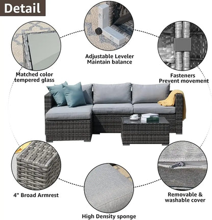 5-Piece Outdoor Patio Set - Grey Wicker & Cushions