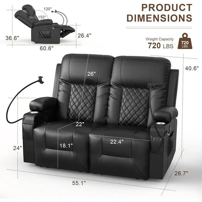 Loveseat Recliner Sofa, 2 Seater Reclining Loveseat Sofa, PU Leather Recliner Loveseat Couch, Modern Recliner Chair for Living