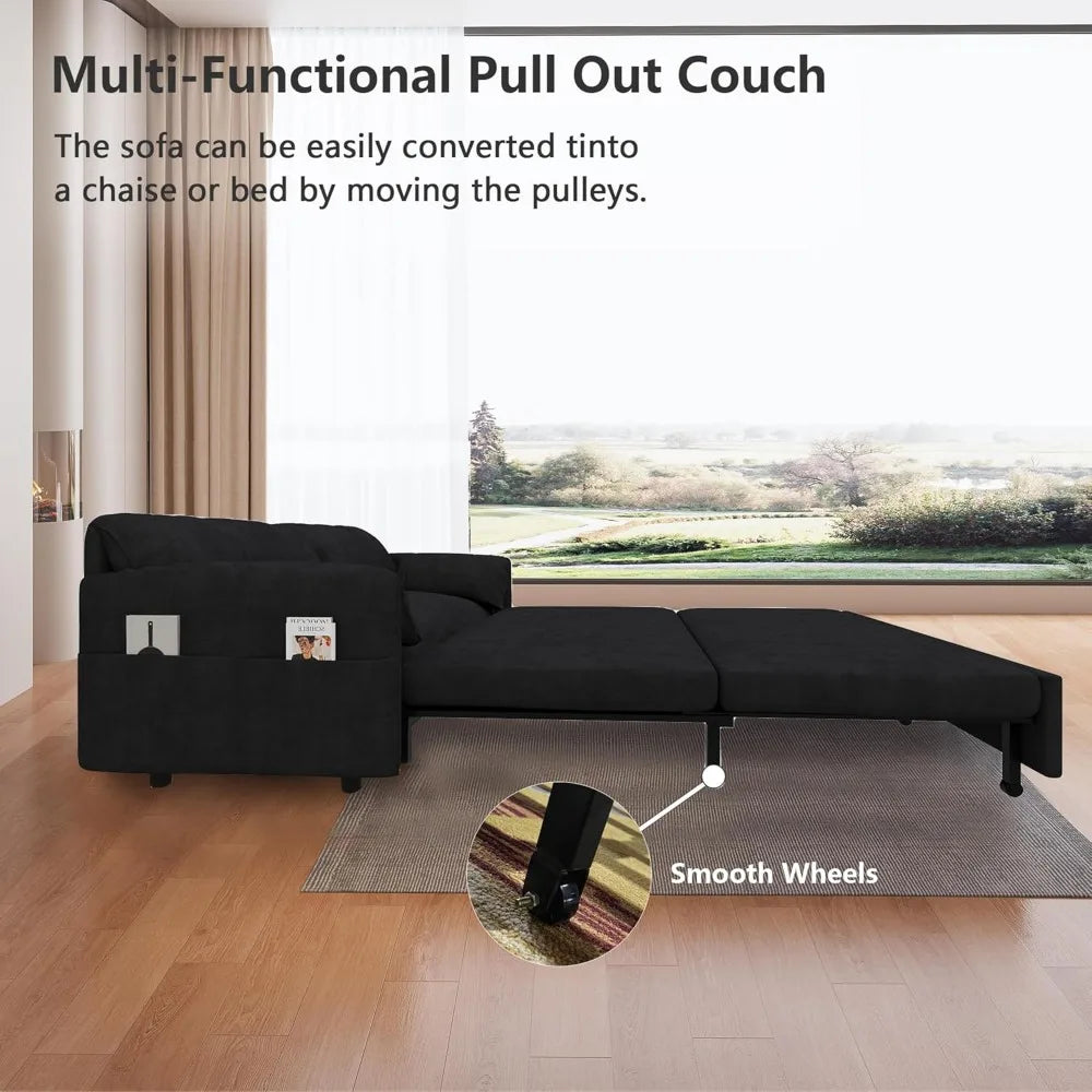 63.8" Queen Pull Out Sofa Bed, Velvet Convertible Sleeper Sofa Couch with Side Storage, Comfy Loveseat Bed Pull Out Couch