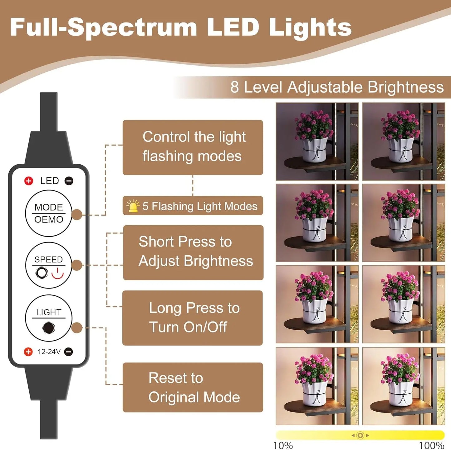 Big Plant Stand Indoor with LED Light, 65”Tall Metal Plant Shelf Flower Stand for Multiple Plants, 9 Tier Moon-Shaped Plant Rack