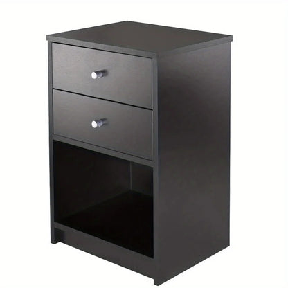 Bedroom Storage Dresser 2 Drawers Nightstand Cabinet Wood Furniture Black