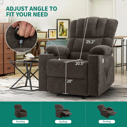 Glider Rocker Recliner Chair with Massage and Heat, Fabric Recliner Chair,Manual Rocking Recliner Chair with 2 Cup Holders