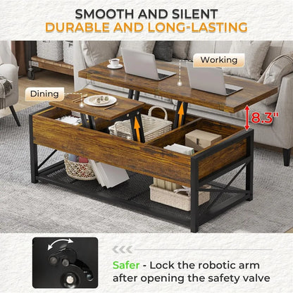 43" Lift Top Coffee Table, 3 in 1 Multi-Function Coffee Table with Storage for Living Room, Small Coffee Table for Dining