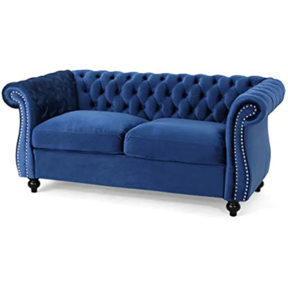 Loveseat Sofa, Navy Blue and Dark Brown Couch, 61.75 x 33.75 x 27.75 living room sofas