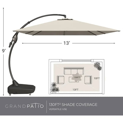 10x13 FT Cantilever Umbrella - Aluminum Offset, Tilt Base, for Pool & Garden