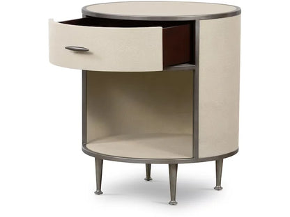 Luxury Round Shagreen Leather Nightstand with Russian Oak