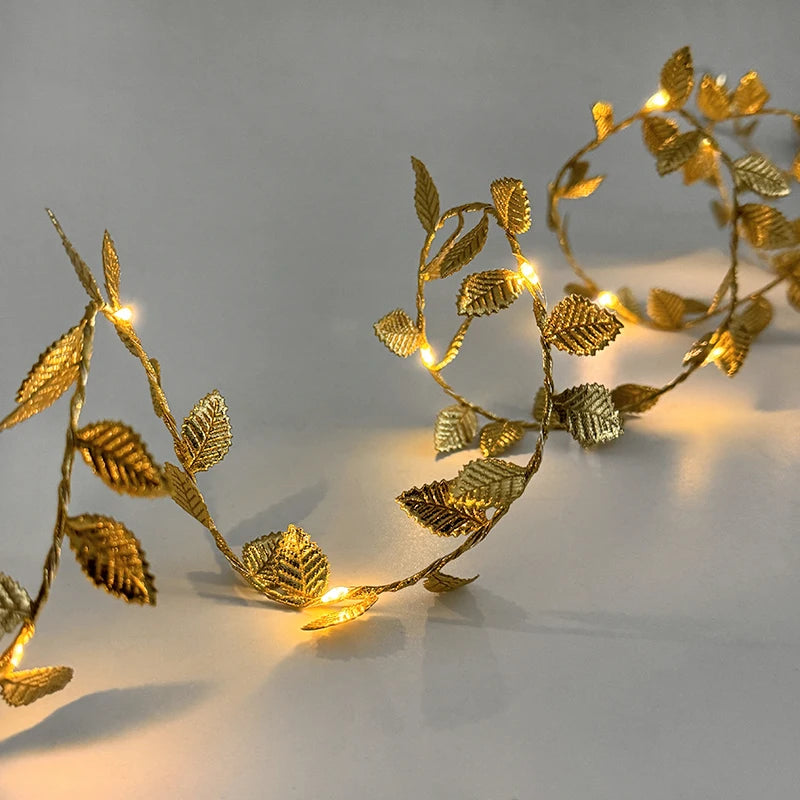 2M 20LED Golden Leaves Fairy Lights - Wedding & Party Decoration