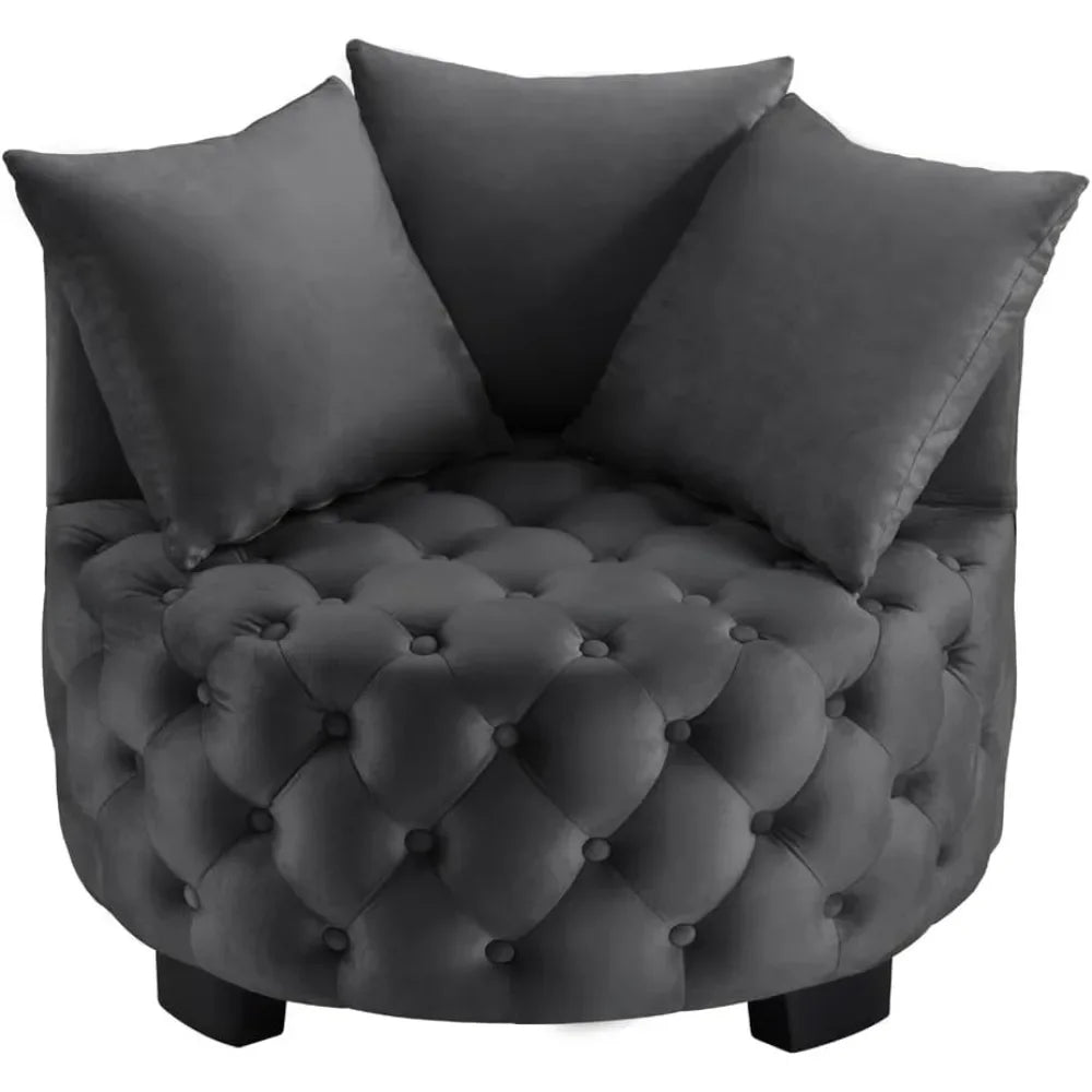 Contemporary Upholstered Tufted Leisure Chair Accent Chair,Sofa Lounge Club Round Chair with 3 Pillows, Barrel Chair