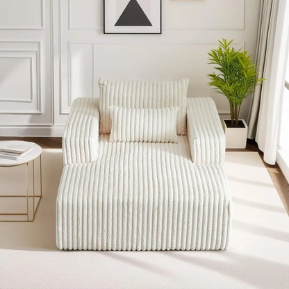 Oversized Chaise Lounge Chair Indoor,48.5" Upholstered Plush Corduroy Sofa W Armrests&Pillows,Comfy Lounge Sofa Deep Seat Sofa