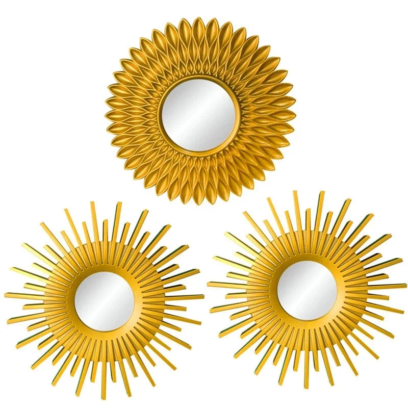 3pcs Gold Sunflower Mirrors – Wall Decor for Home, Bedroom, Bathroom