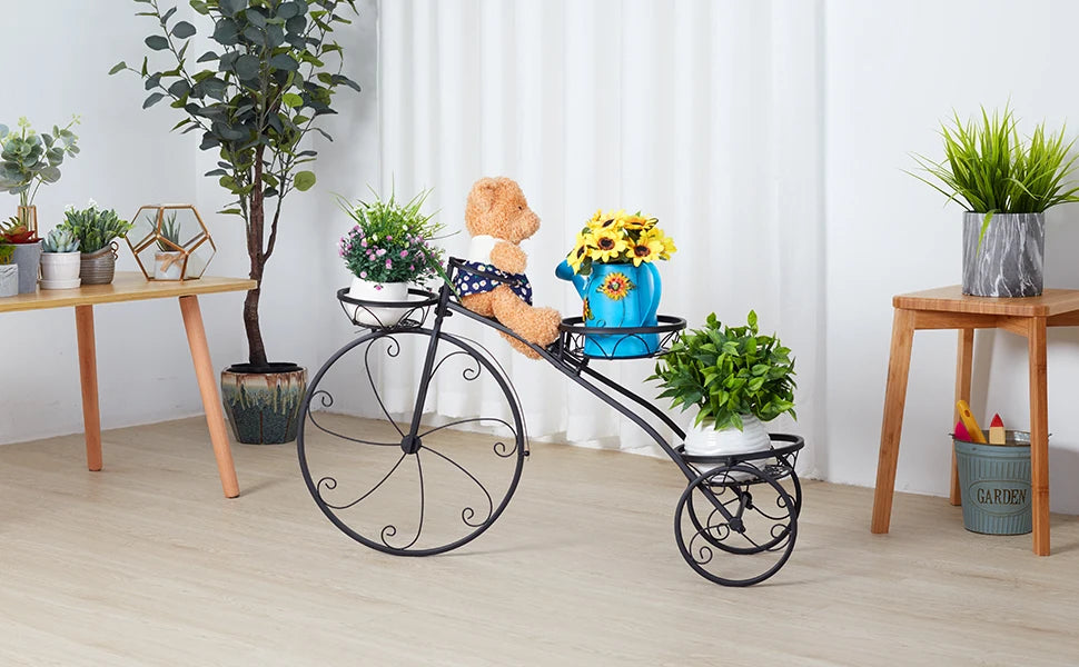 3 Tier Metal Tricycle Plant Stand Flower Pot Holder for Home Garden Patio