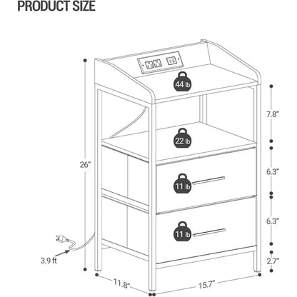 2-piece Nightstands,Modern Side Table with LED Lights and Charging Station, USB Port and Power Outlet Nightstands