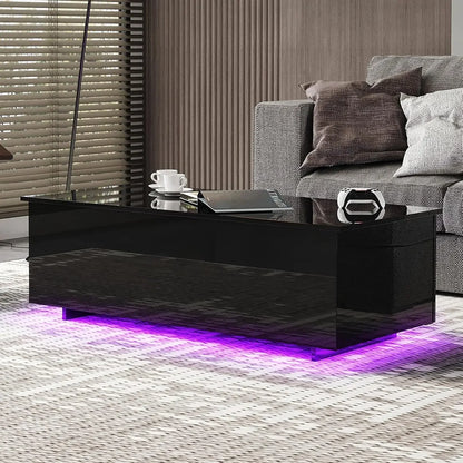 Led Coffee Tables for Living Room - High Gloss Table with Led Lights, 20 Colors Controlled by Remote or App