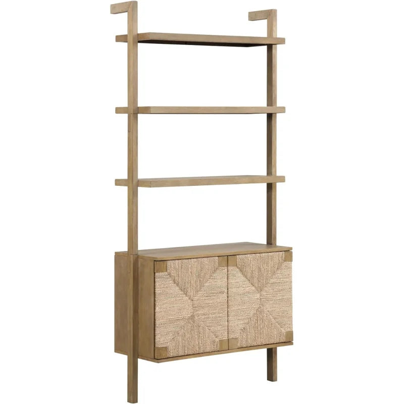 Beacon 3-Shelf Wood Bookshelf with Seagrass Doors