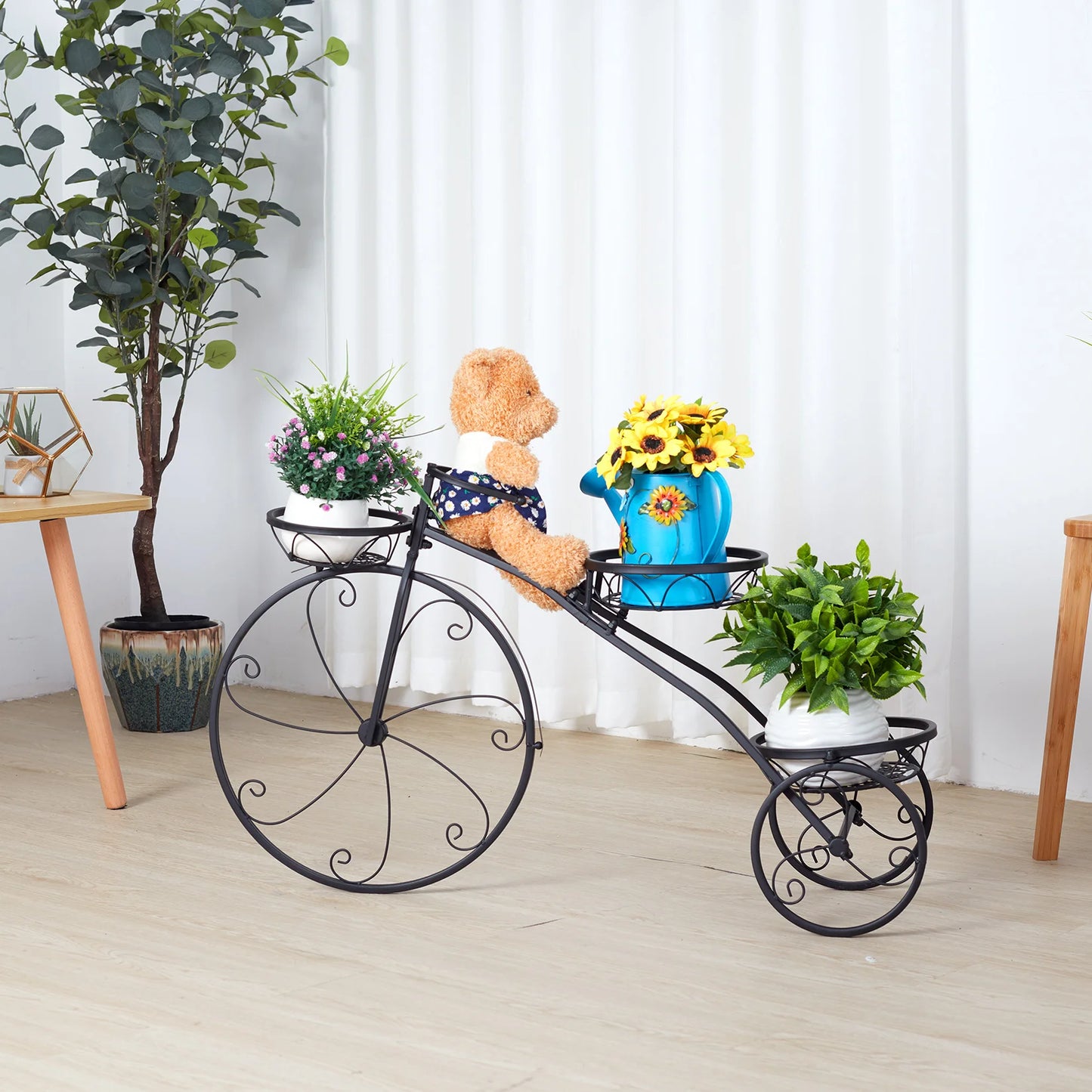 3 Tier Metal Tricycle Plant Stand Flower Pot Holder for Home Garden Patio