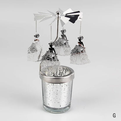 Silver Rotating Candle Holder – Romantic Carousel for Parties and Valentine’s Day