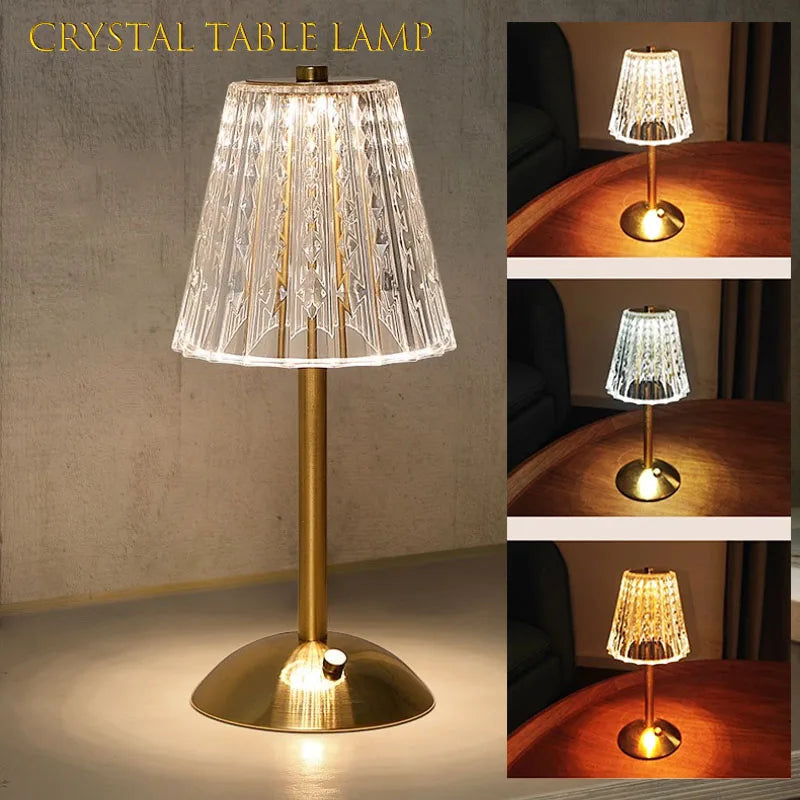 Rechargeable Crystal Diamond Touch Table Lamp