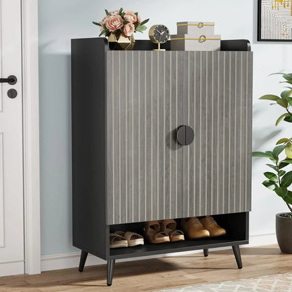 ShoeCabinet with Doors,7-Tier Shoe Storage Cabinet with Adjustable Shelves,Wooden Shoes Rack Shoefor Entryway,Closet,Living Room