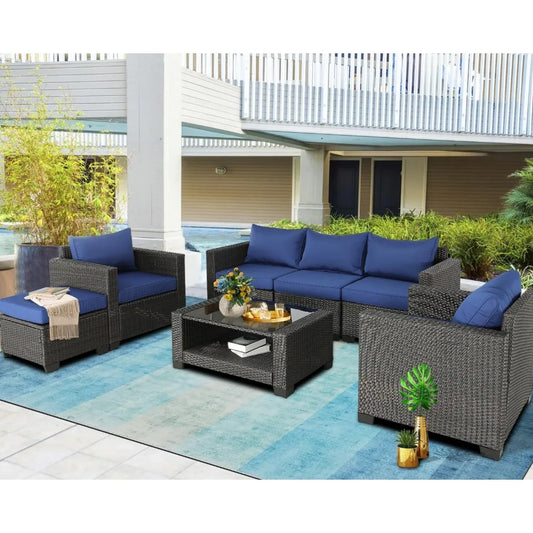 7 Pieces Patio Furniture Sets Conversation Sets Balcony Furniture Outdoor Sectional for Backyard Lawn Garden Porch Poolside