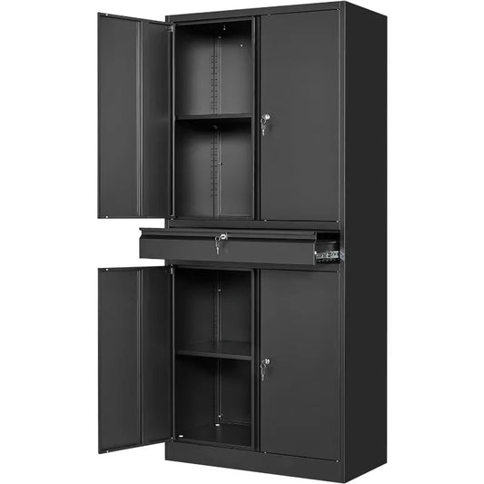 Metal Garage Storage Cabinet with Locking Doors and Adjustable Shelves, Tool Storage Cabinet with 1 Drawer - 71" Steel Locking