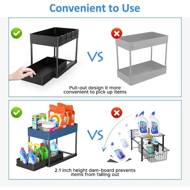 Under Sink Organizer with Double Sliding Drawers