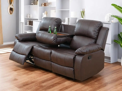 Sofa Set Living Room Furniture Reclining Couch Set with Cup Holders/Storage Console/Drop Down Table Fabric Recliner Sofa Set