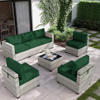 7-Piece Outdoor Patio Furniture Set with High-Resiliency Seat Cushions, Light Grey Gradient Wicker Sectional Sofa