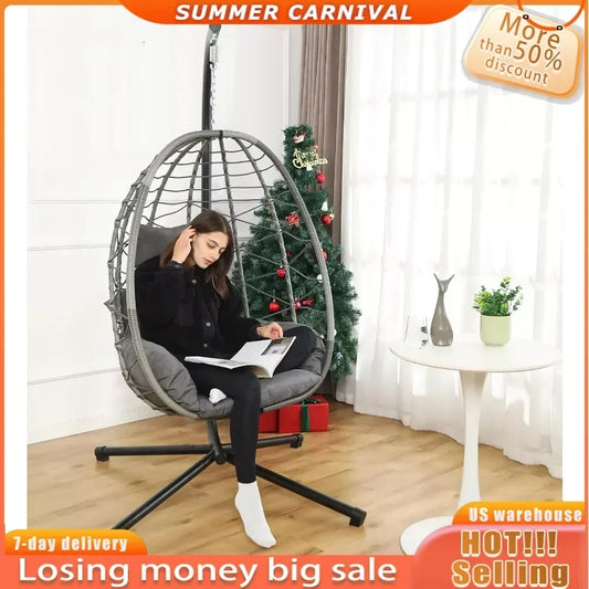 Egg Chair with Stand - Hammock Basket, Washable Cushions, 350LBS Capacity