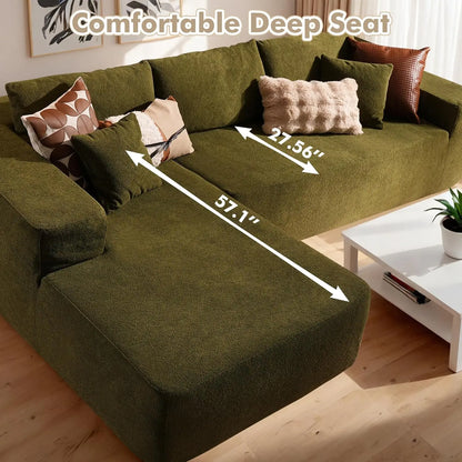 106" Cloud Sectional Couch with Chaise Longue,L Shaped Modular Modern Sofa,Comfy Corduroy Fluffy Couch with Deep Seat,No Assembl