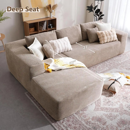 106" Modular Corduroy Cloud Sectional Sofa Couch - L Shaped Lounge Couches for Living Room with Chaise,Minimalist Sleeper Sofa