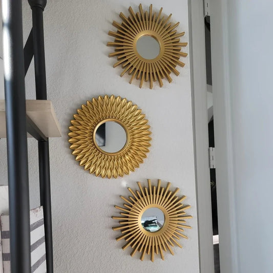 3pcs Gold Sunflower Mirrors – Wall Decor for Home, Bedroom, Bathroom