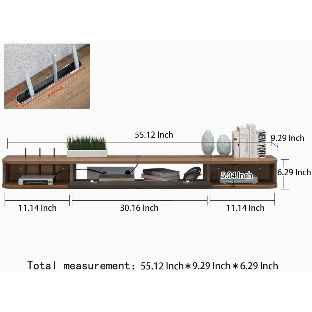 Floating TV Shelf, 55'' Wall Mounted TV Stand Floating TV Console Media Entertainment Under Shelf for Bedroom Livingroom