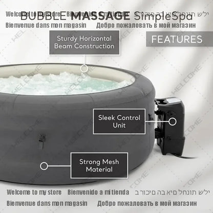 Bubble Massage Inflatable Round Hot Tub Relaxing Outdoor Water Spa with Soothing Jets Insulated Cover