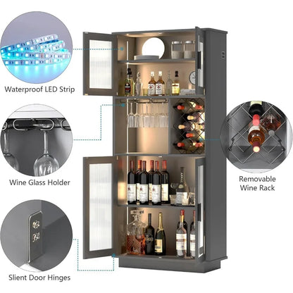 LED Wine Bar Cabinets with Removable Wine Rack, Bar Cabinets for Liquor with Light Motion Sensor, Kitchen Cabinet Storage